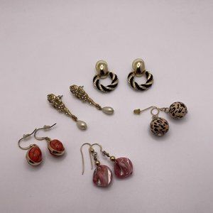 Lot Of 5 Costume Earrings Pierced Dangle Drop Dress up Gold Tone